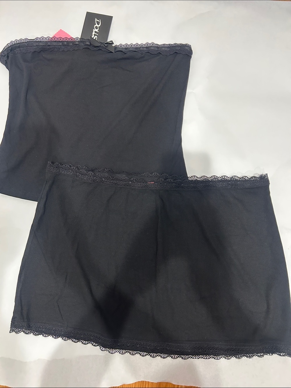 Dolls Kill Sugar Thrillz Black Lace Trim Tube Top & Skirt Set plus size xxl new